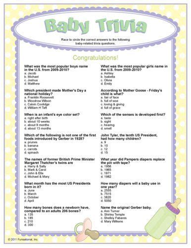 Multiple choice printable trivia questions. Baby Trivia Multiple Choice Baby Shower Quiz | Party ideas ...