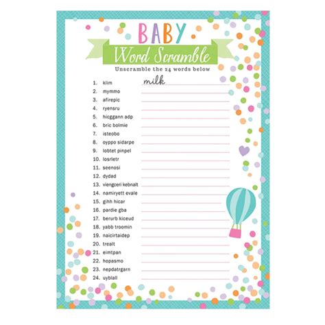 24 X Sheets Baby Shower Word Scramble Party Games Unisex Baby Shower