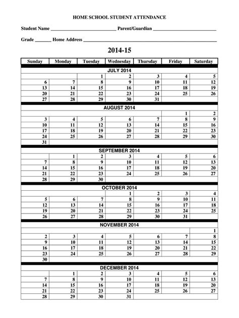 Home School Student Attendance 2014 2022 Fill And Sign Printable