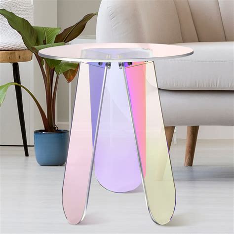 Buy Acrylic Round Clear Iridescent Side Table Rainbow Acrylic Coffee