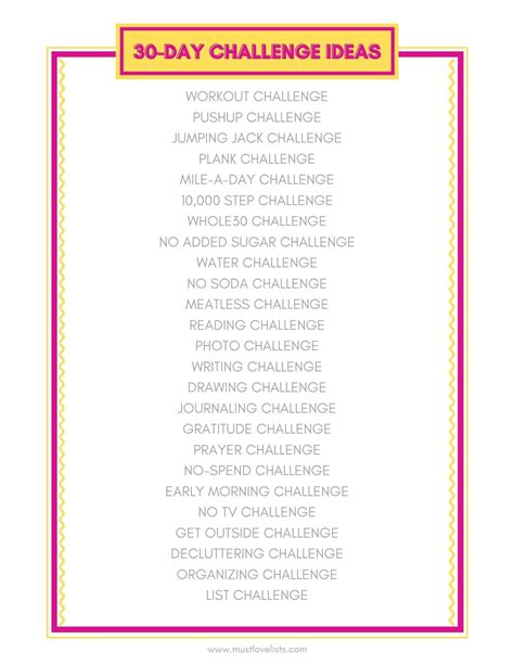 30 Day Challenges To Try This Year Must Love Lists