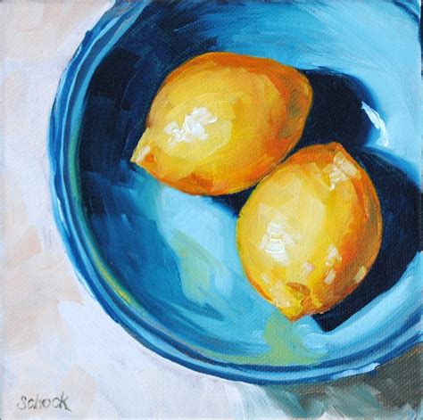 Lemons In A Bowl Original Oil Painting 6x6 By Sharonschock