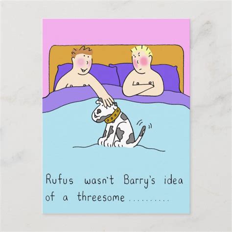 Gay Threesome Cartoon Humor Postcard