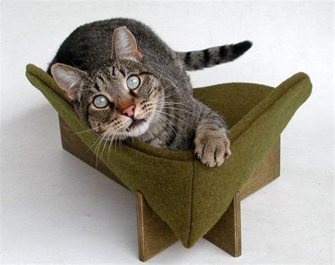 Modern Cat Bed In Olive Mustard Wool Modern Cat Bed Cat Condo Shape