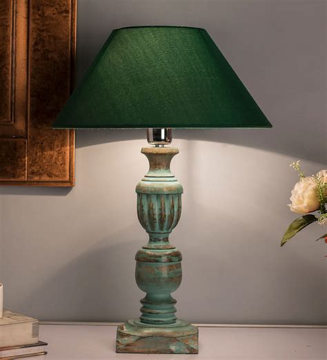 Buy Green Fabric Shade Table Lamp With Blue Base By Homesake Online