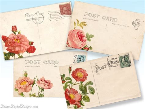 Printable Rose Vintage Postcards Floral Digital Collage Etsy