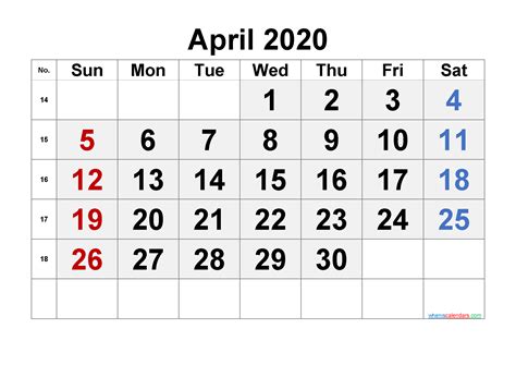 April 2020 Printable Calendar 6 Templates
