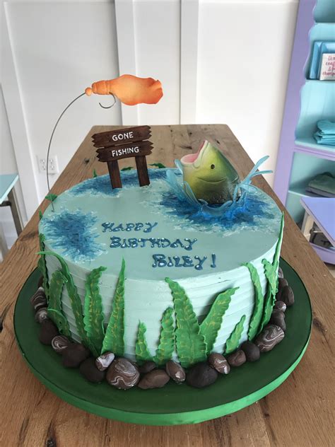 Fish Birthday Cakes Fishing Cake With Fisherman Fish Ducks Cattails