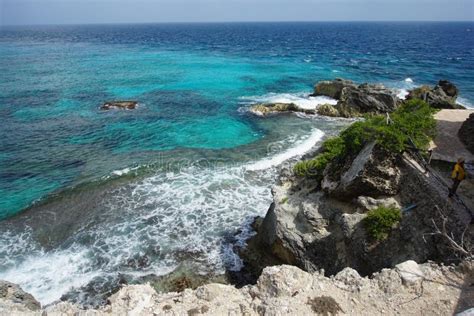 Caribbean Sea Rocky Coast In Punta Sur Isla Mujeres Mexico Stock