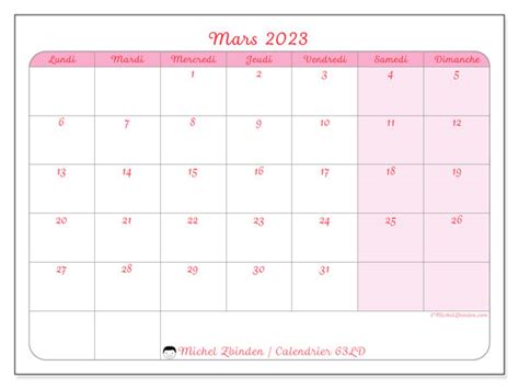 Calendriers Mars 2023 à Imprimer Michel Zbinden Fr