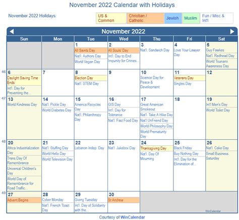 November 2022 Calendar With Holidays Printable Template November 2022
