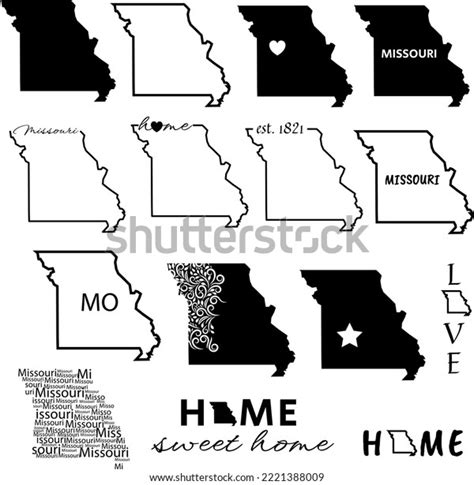 Missouri State Map Set Outline Vector Stock Vector Royalty Free