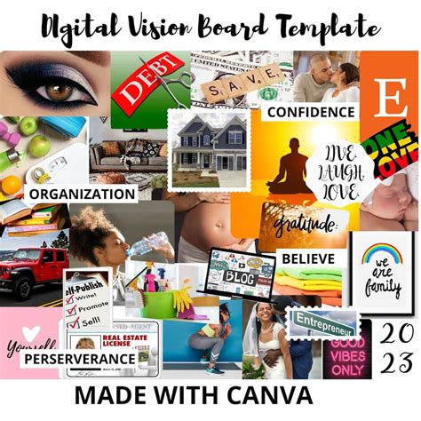 2023 Digital Vision Board Template Canva Kit Goal Setting Etsy New Zealand