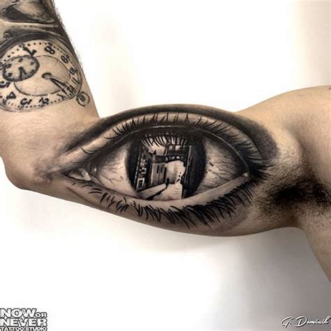 Black And Grey Realistic Eye Tattoo