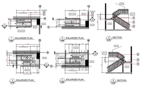 Staircase Plan And Section Cad Drawing Cadbull