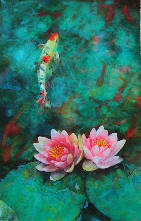 Painting tutorial on how to paint realistic koi on pond with water lilies, lotus flowers, butterfly and dragonfly in a step by step easy and basic landscape. Beach pool, Lotus and Garden ponds on Pinterest