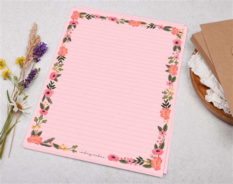 A4 Writing Paper Pink Floral Border Letter Writing Making Meadows