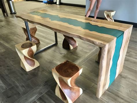 Live Edge Maple Epoxy River Waterfall Edge Community Table Etsy Diy