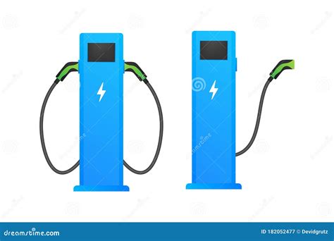 Electric Vehicle Charging Station Icon Flat Ev Charge Electric Car