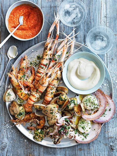 Char Grilled Seafood Platter With Romesco And Aioli Donna Hay