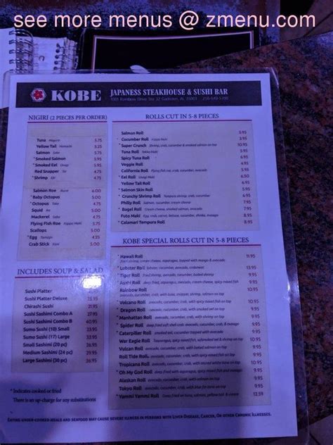 Online Menu Of Kobe Japanese Steakhouse Restaurant Gadsden Alabama