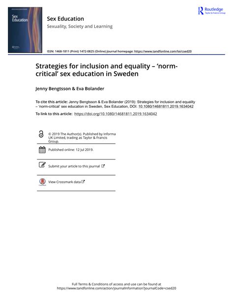 Pdf Strategies For Inclusion And Equality ‘norm Critical Sex Education In Sweden