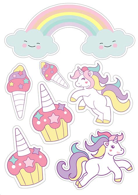 Stickers With Unicorns And Cupcakes On Them