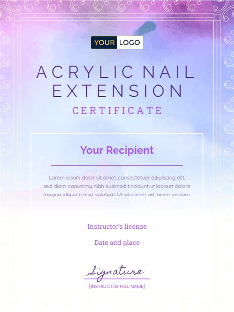 10 Free Nail Certificate Templates Basic Gel Acrylic Manicure Nail