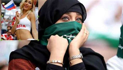 fifa world cup 2018 saudi female supporters wear veils while russia fans flaunt their body