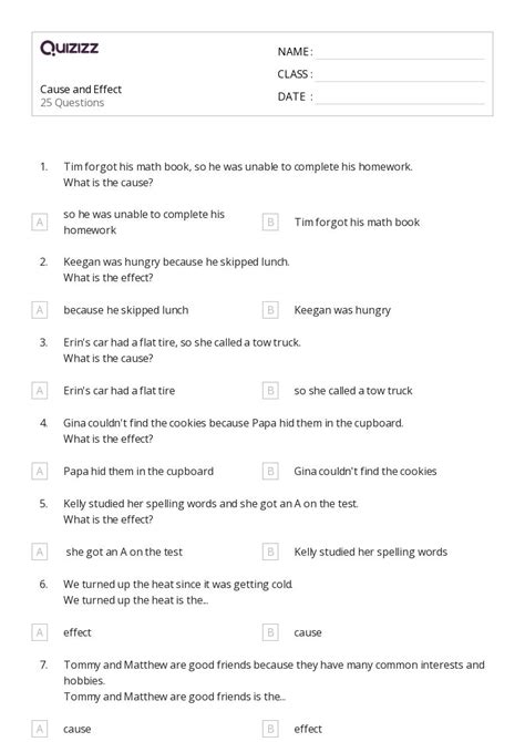 50 Cause And Effect Worksheets For 6th Grade On Quizizz Free And Printable