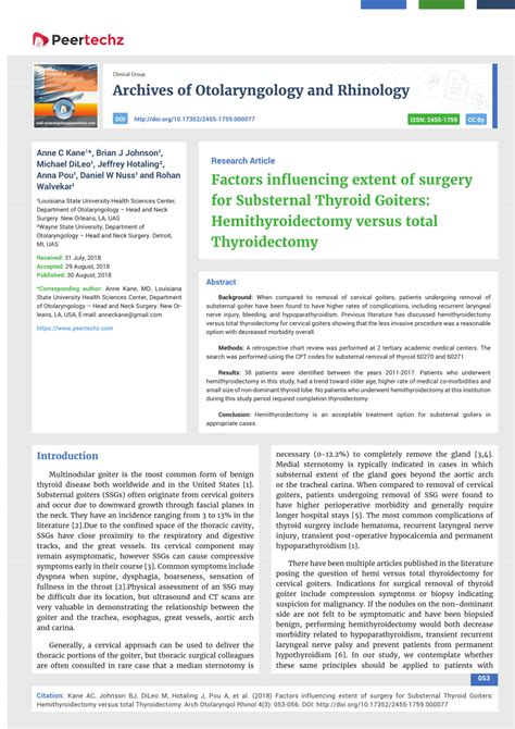 PDF Factors Influencing Extent Of Surgery For Substernal Thyroid