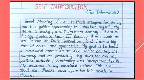 Self Introduction For Interviews 1 Interview For Medical Graduate