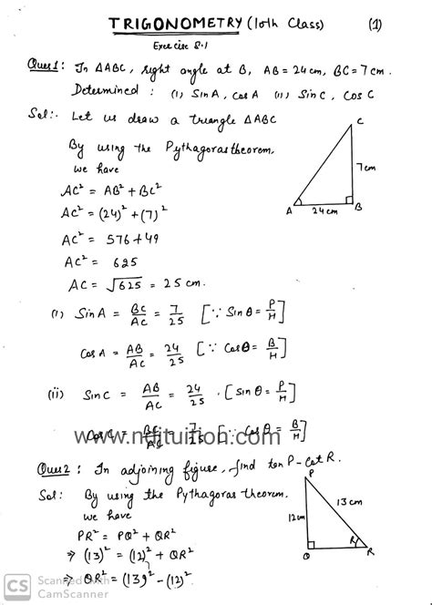 Trigonometry Handwritten Notes For Class 10th Math