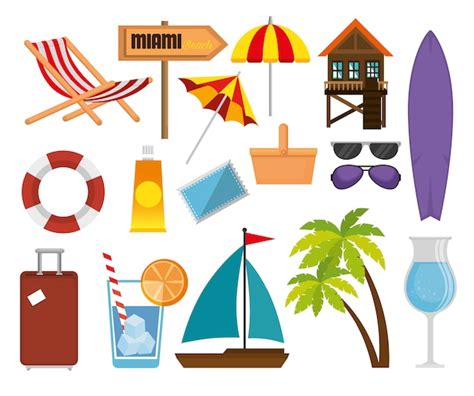 Premium Vector Summer Vacations Set Icons Vector Illustration Design
