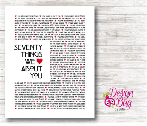 70 Things We Love About You Poster Etsy