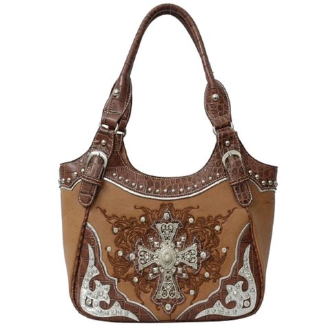 Handbags, Bling & More! Tan Western Rhinestone Cross Handbag : Western ...