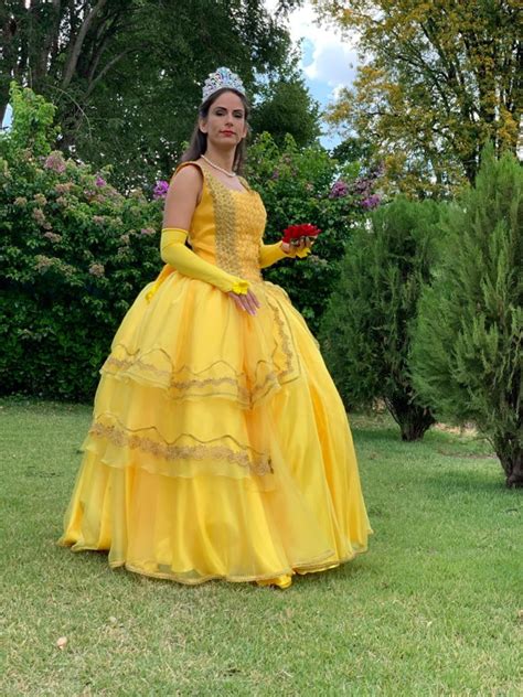 Fantasia Bela E A Fera Feminina Princesa Amarelo Longo Luxo