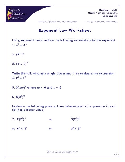 Rules For Exponents Worksheets