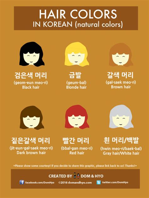 Vocabulary Hair Colors Natural In Korean Learn Korean With Fun