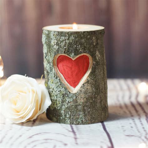 Carved Heart Rustic Candle Holder Rustic Decor Valentines Day Decor