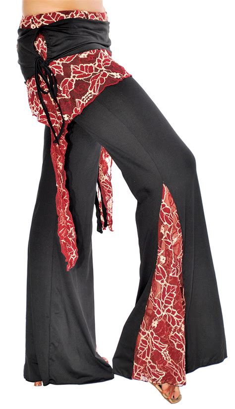 Tribal Fusion Belly Dance Pants With Lace Accents Black Wine Gold
