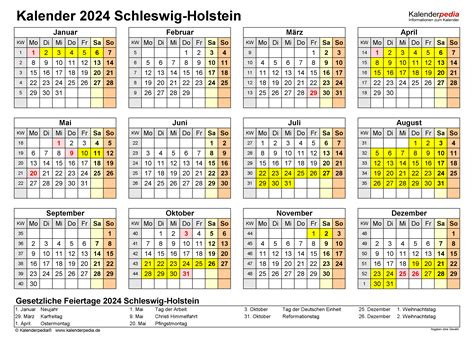 Kalender 2024 Schleswig Holstein Ferien Feiertage Pdf Vorlagen