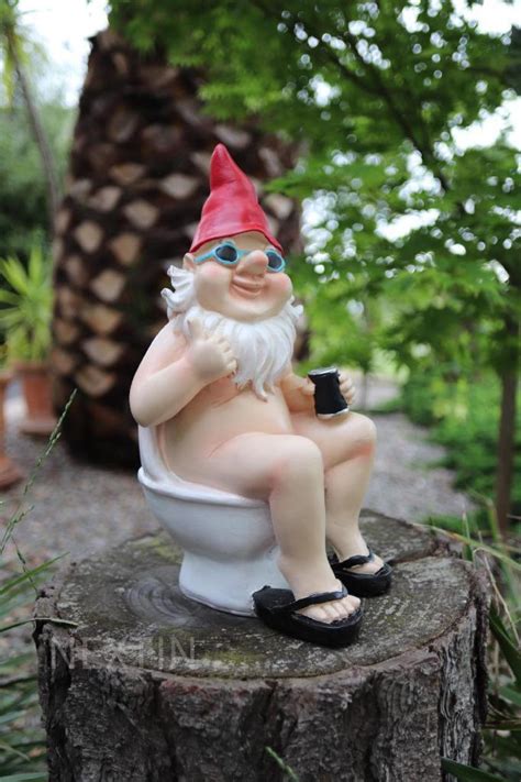 Garden Gnome Naked Nude Gnomes On Toilet Drinking Naughty Garden
