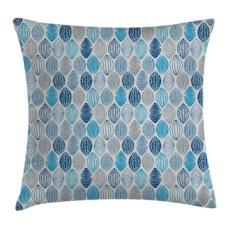 Grey Blue Throw Pillow Cushion Cover Ethnic Round Shapes With Swirls