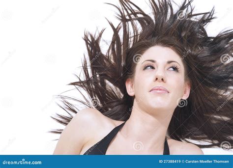 Beautiful Woman With Windblown Hair Stock Image Image