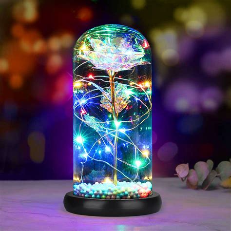 Gold Foil Rose Night Light Galaxy Rose Flower Night Light Glass Dome Led Lamp T For Her