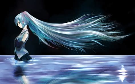 Wallpaper Blue Hair Anime Girl Standing In Water 1920x1200