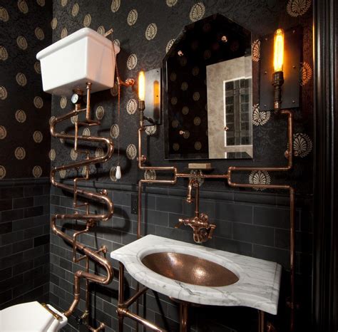 Look for bathrooms like the featured one above: High tank toilet bathroom eclectic with subway tile copper ...