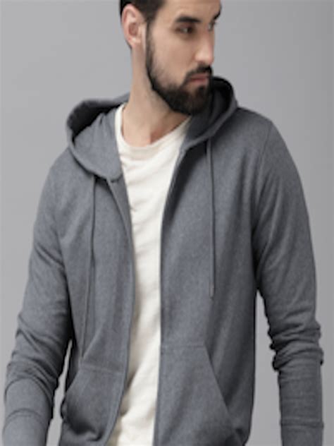 Buy Roadster Men Charcoal Grey Solid Hooded Sweatshirt Sweatshirts