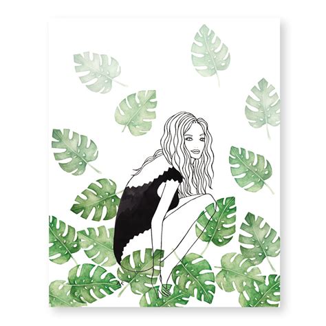 Bikini Girl In Monstera Leaf Art Print Akrdesignstudio